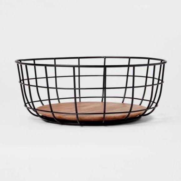 Iron and Mangowood Wire Fruit Basket Black - Threshold - Picture 2 of 6